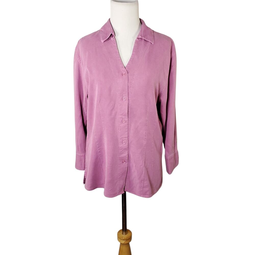 Tianello Suzy Blouse Top Pink Button Down Tencel 3/4 Sleeve Sz S